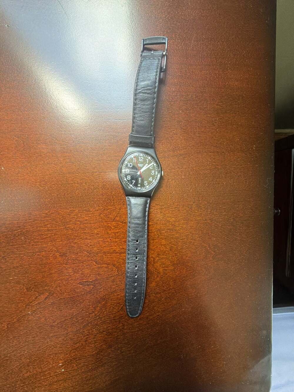 Swatch Red Sunday Unisex Watch GB750 Black Leather Strap - Picture 5 of 6